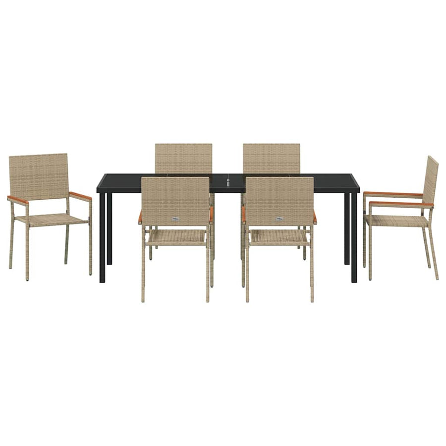 Tuin Eettafelset Met Kussen 7 Pcs Beige Poly Rattan