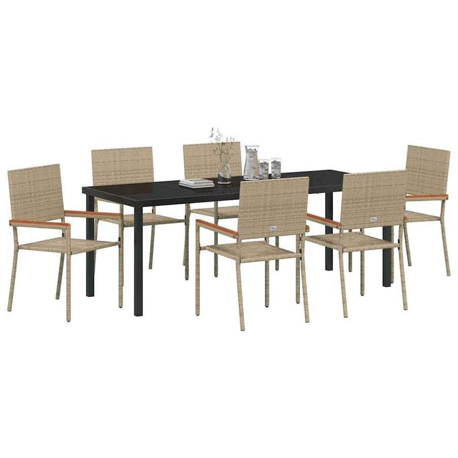 Tuin Eettafelset Met Kussen 7 Pcs Beige Poly Rattan