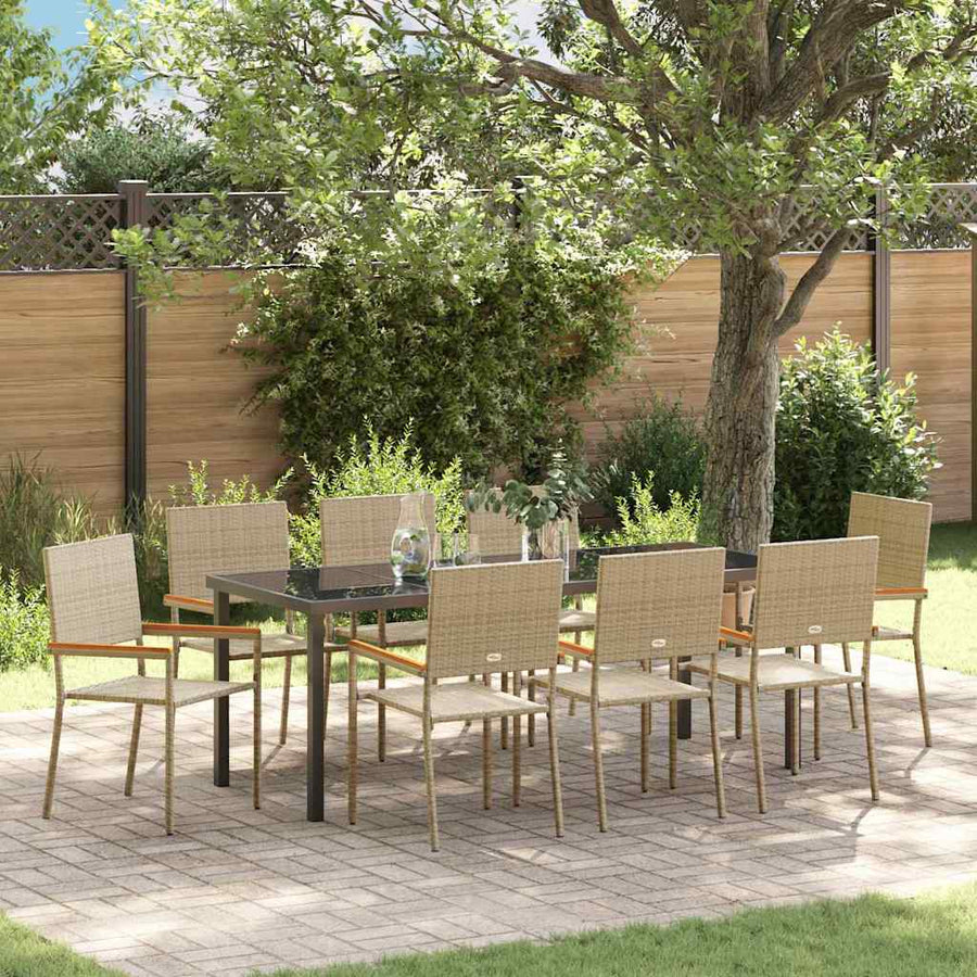 Tuin Eettafelset Met Kussen 9 Pcs Beige Poly Rattan