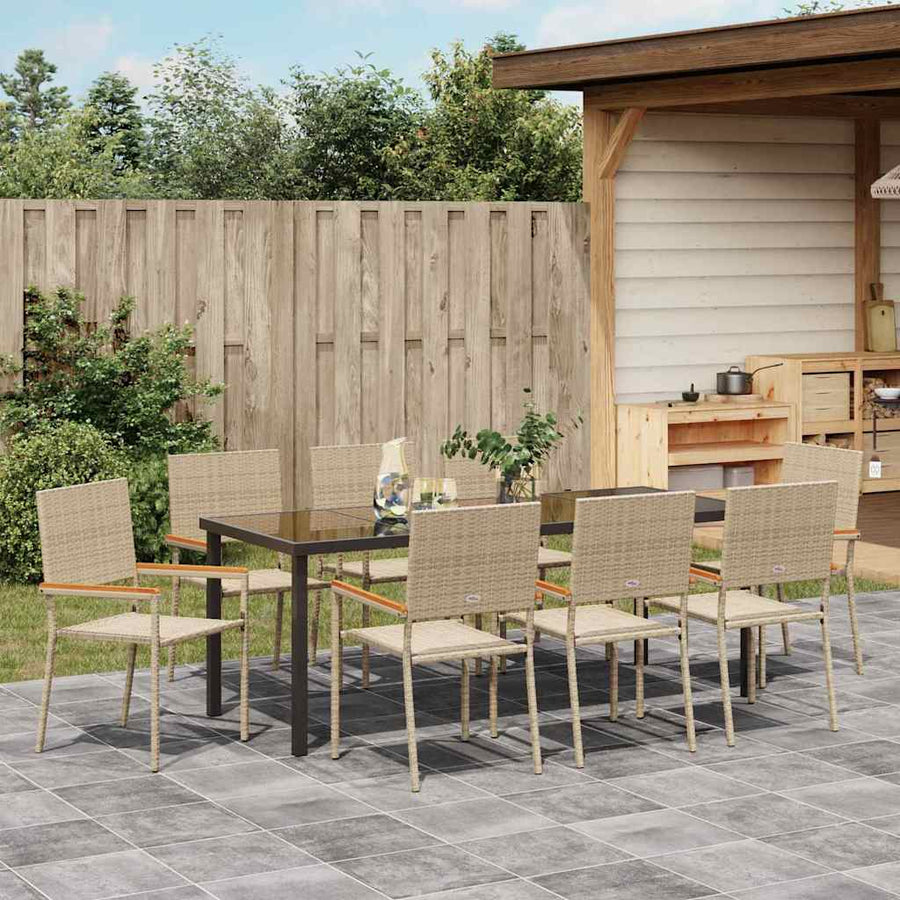 Tuin Eettafelset Met Kussen 9 Pcs Beige Poly Rattan