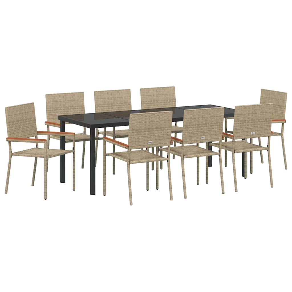 Tuin Eettafelset Met Kussen 9 Pcs Beige Poly Rattan