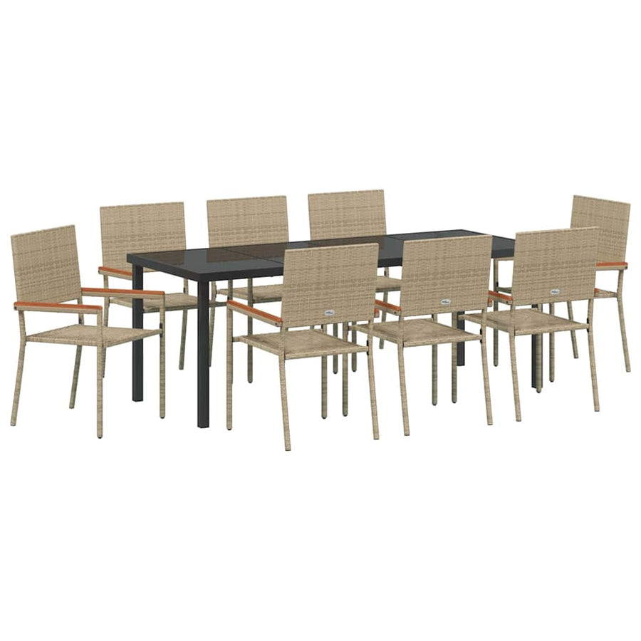 Tuin Eettafelset Met Kussen 9 Pcs Beige Poly Rattan