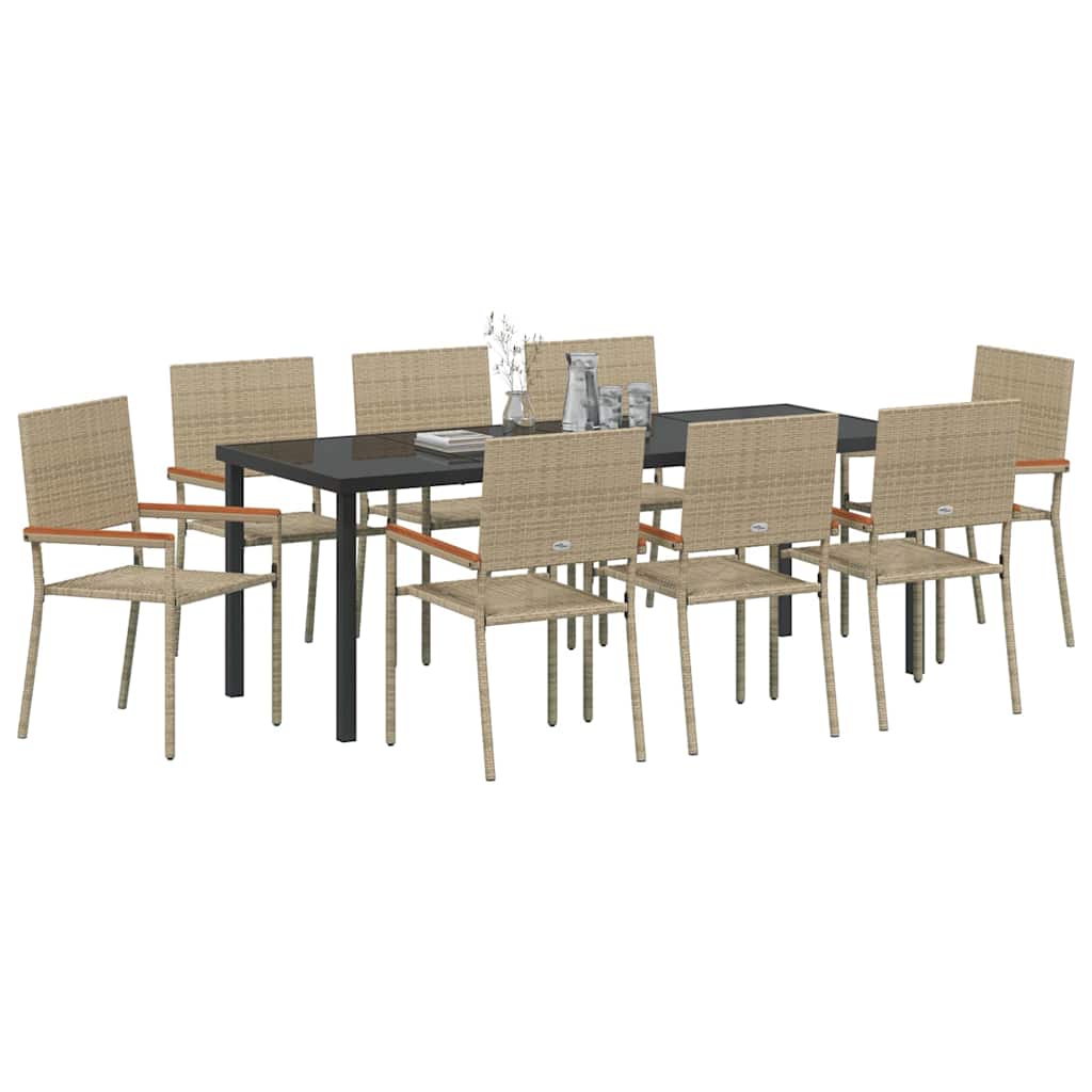 Tuin Eettafelset Met Kussen 9 Pcs Beige Poly Rattan