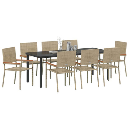 Tuin Eettafelset Met Kussen 9 Pcs Beige Poly Rattan