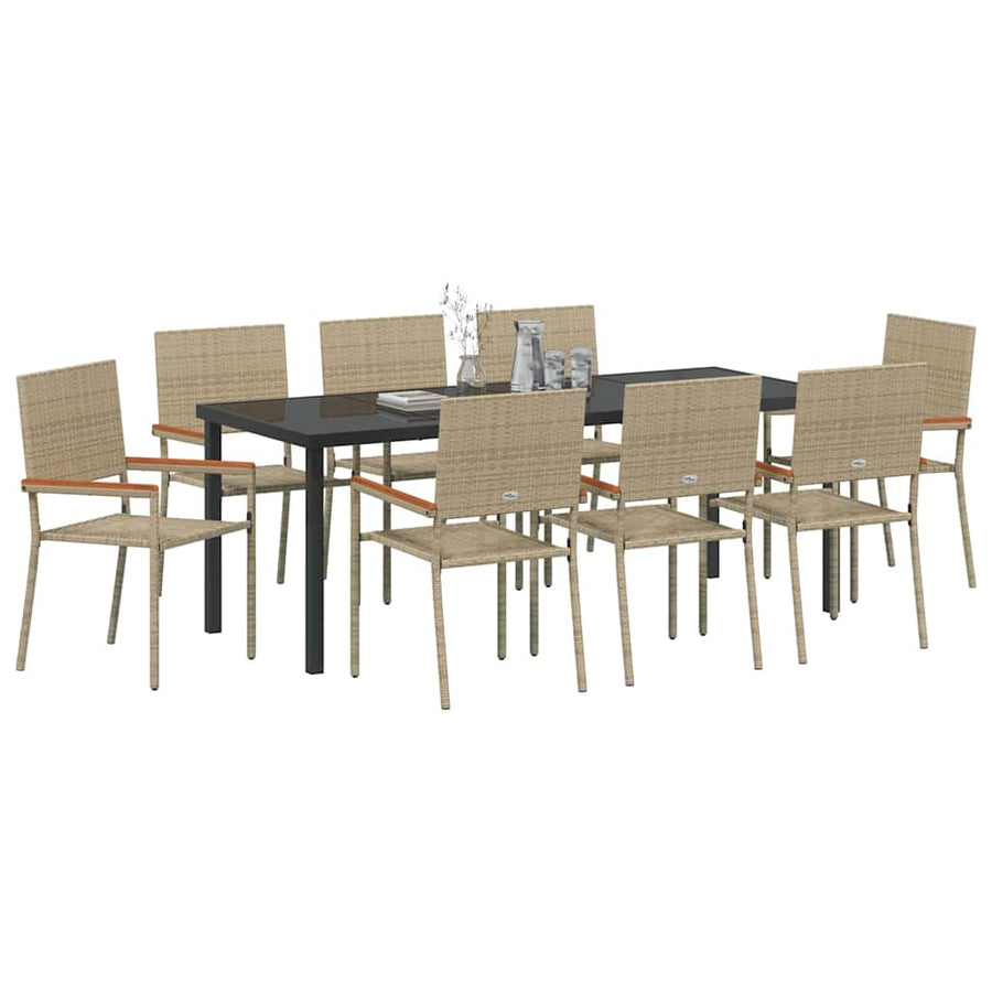 Tuin Eettafelset Met Kussen 9 Pcs Beige Poly Rattan