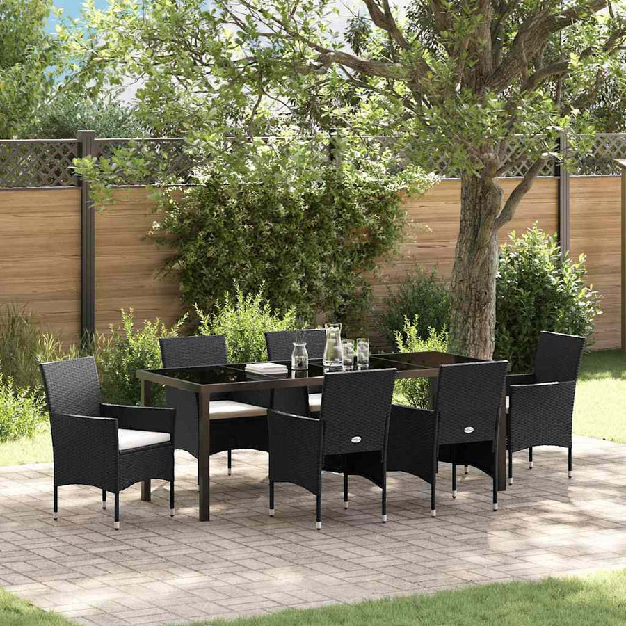 Tuin Eettafelset Met Kussen 7 Pcs Zwart Poly Rattan