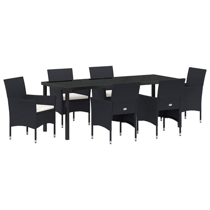Tuin Eettafelset Met Kussen 7 Pcs Zwart Poly Rattan