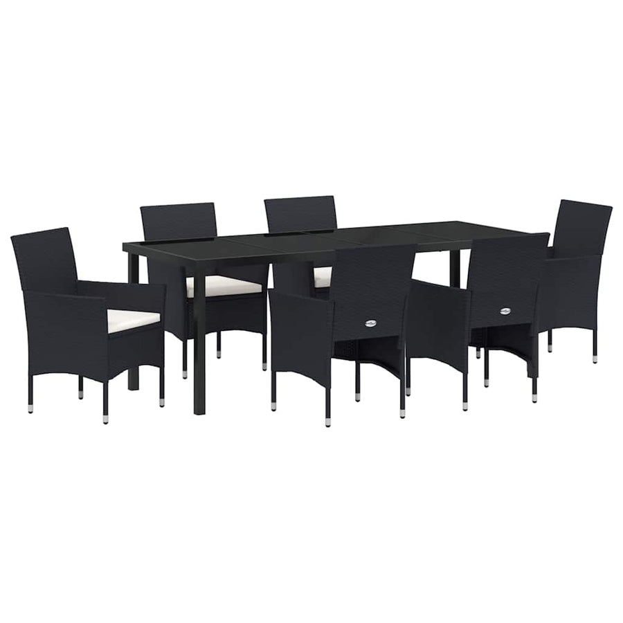 Tuin Eettafelset Met Kussen 7 Pcs Zwart Poly Rattan