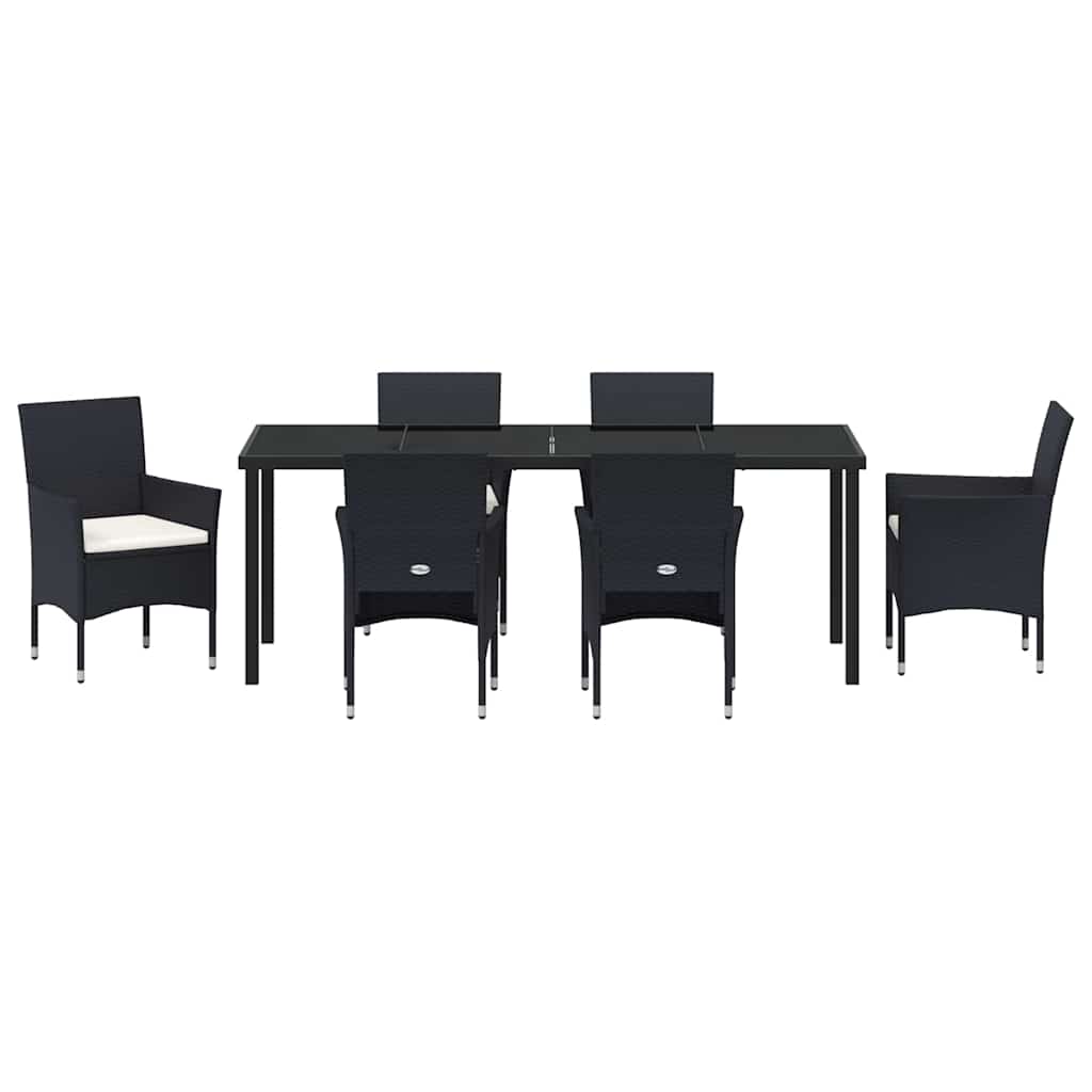 Tuin Eettafelset Met Kussen 7 Pcs Zwart Poly Rattan