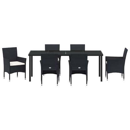 Tuin Eettafelset Met Kussen 7 Pcs Zwart Poly Rattan