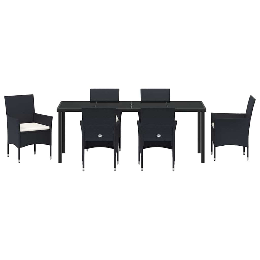 Tuin Eettafelset Met Kussen 7 Pcs Zwart Poly Rattan