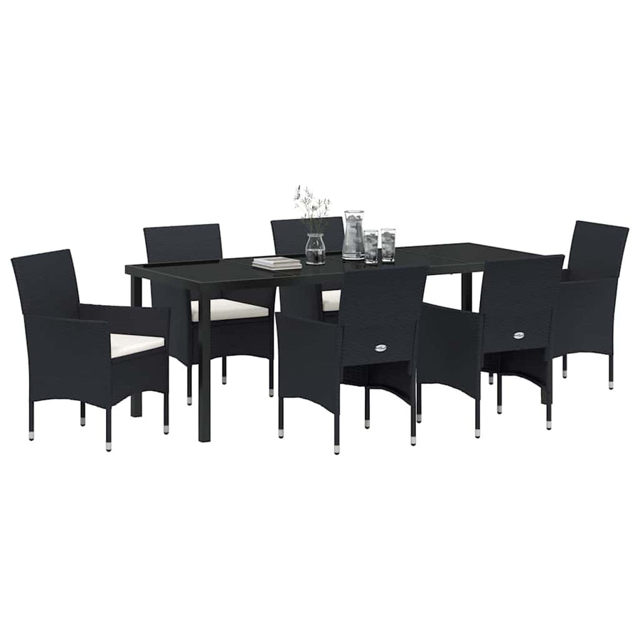 Tuin Eettafelset Met Kussen 7 Pcs Zwart Poly Rattan