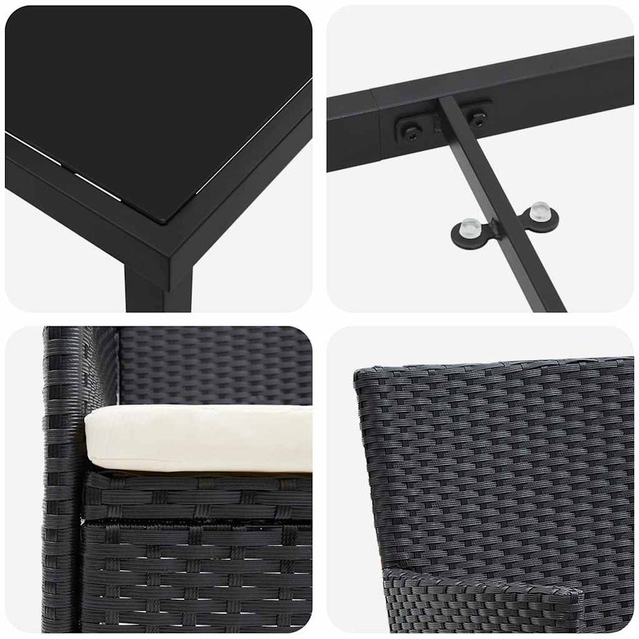 Tuin Eettafelset Met Kussen 9 Pcs Zwart Poly Rattan