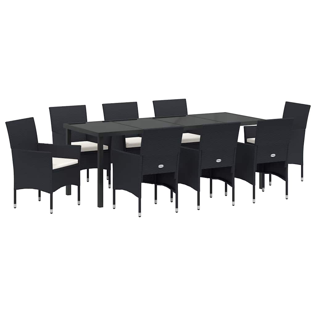 Tuin Eettafelset Met Kussen 9 Pcs Zwart Poly Rattan