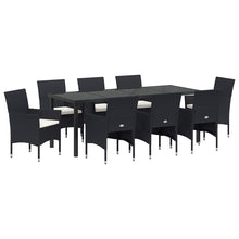 Tuin Eettafelset Met Kussen 9 Pcs Zwart Poly Rattan