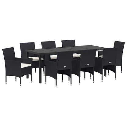 Tuin Eettafelset Met Kussen 9 Pcs Zwart Poly Rattan