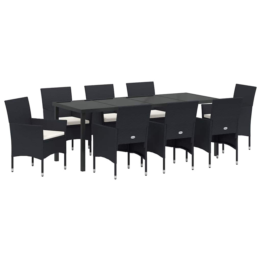 Tuin Eettafelset Met Kussen 9 Pcs Zwart Poly Rattan