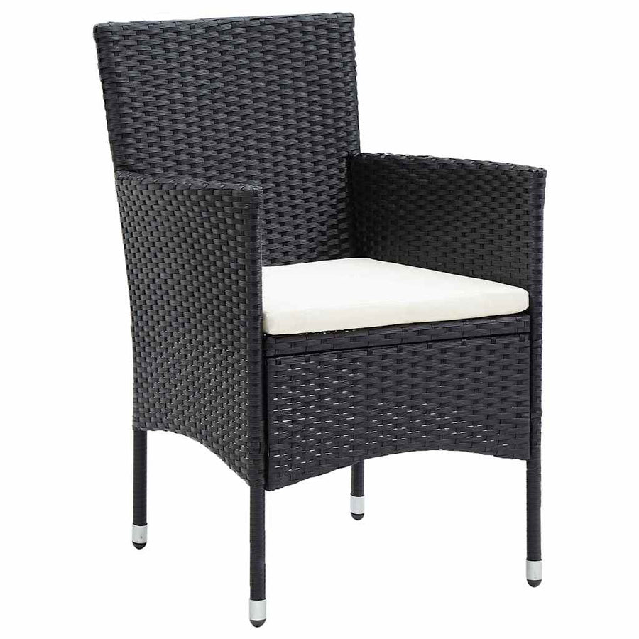 Tuin Eettafelset Met Kussen 9 Pcs Zwart Poly Rattan