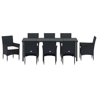 Tuin Eettafelset Met Kussen 9 Pcs Zwart Poly Rattan