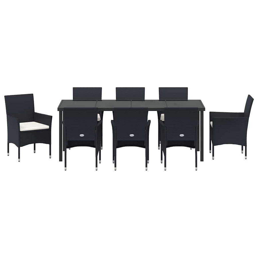 Tuin Eettafelset Met Kussen 9 Pcs Zwart Poly Rattan