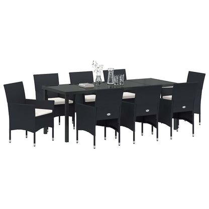 Tuin Eettafelset Met Kussen 9 Pcs Zwart Poly Rattan