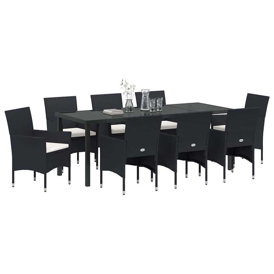 Tuin Eettafelset Met Kussen 9 Pcs Zwart Poly Rattan