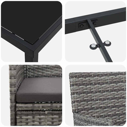 Tuin eettafelset met kussen 3 pcs Grijs poly rattan