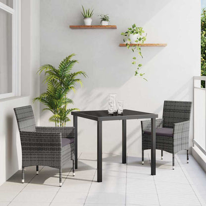 Tuin eettafelset met kussen 3 pcs Grijs poly rattan