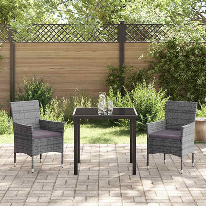 Tuin eettafelset met kussen 3 pcs Grijs poly rattan