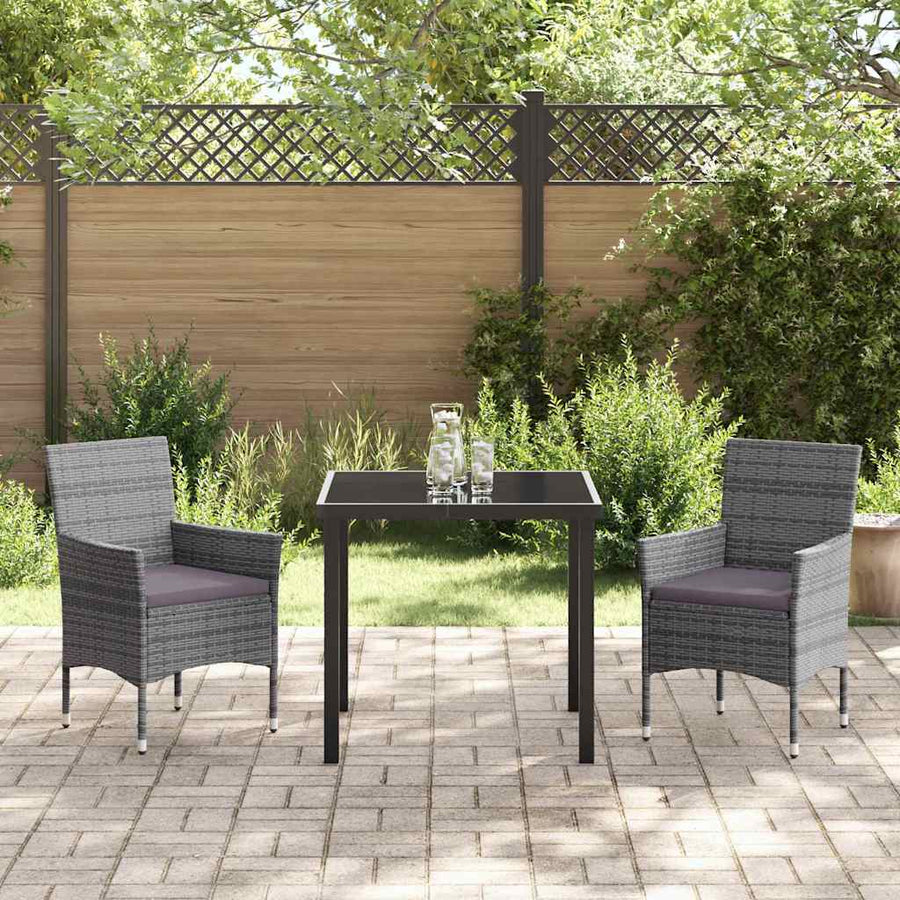 Tuin eettafelset met kussen 3 pcs Grijs poly rattan