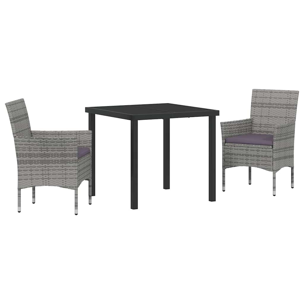 Tuin eettafelset met kussen 3 pcs Grijs poly rattan