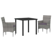 Tuin eettafelset met kussen 3 pcs Grijs poly rattan