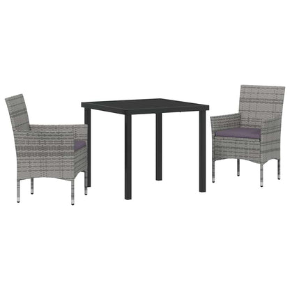 Tuin eettafelset met kussen 3 pcs Grijs poly rattan