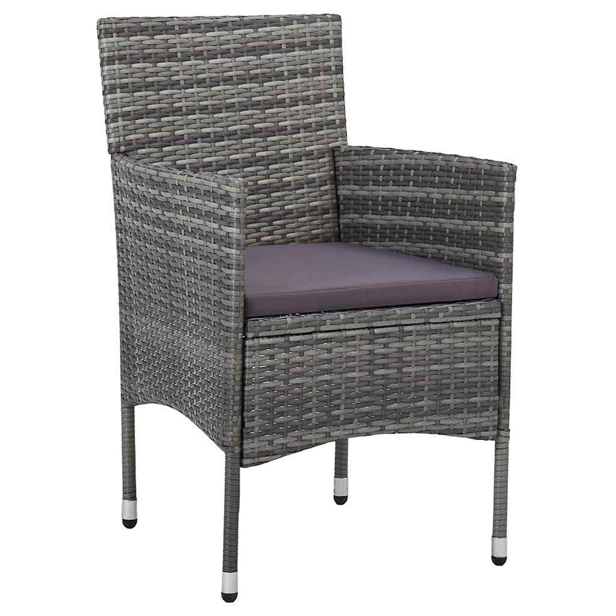 Tuin eettafelset met kussen 3 pcs Grijs poly rattan
