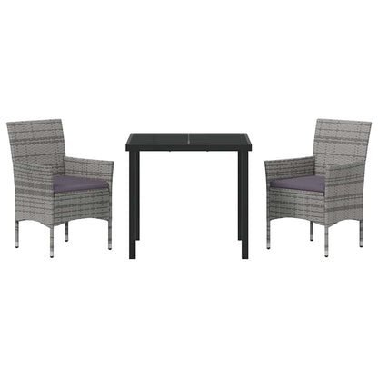 Tuin eettafelset met kussen 3 pcs Grijs poly rattan