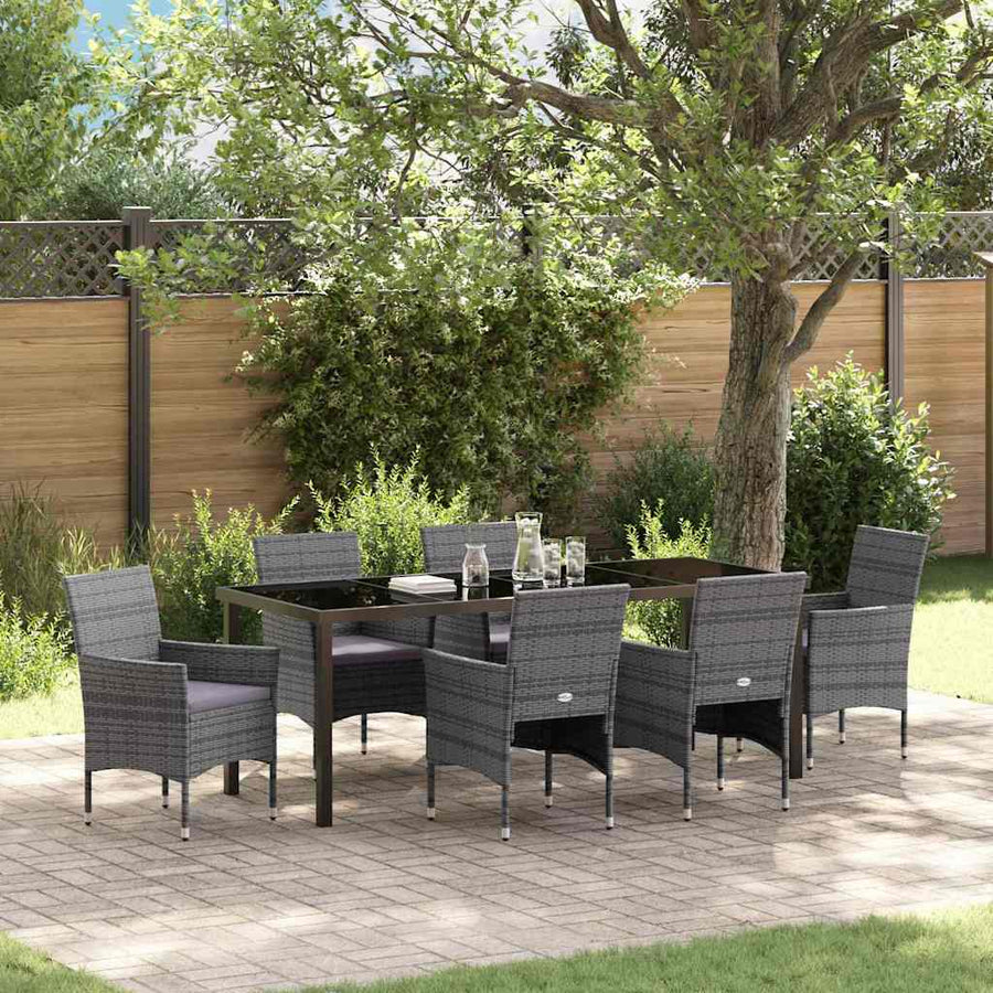 Tuin Eettafelset Met Kussen 7 Pcs Grijs Poly Rattan