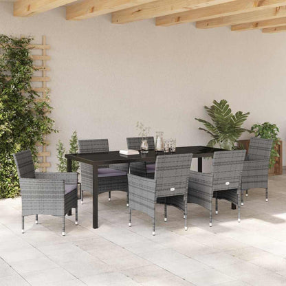 Tuin Eettafelset Met Kussen 7 Pcs Grijs Poly Rattan