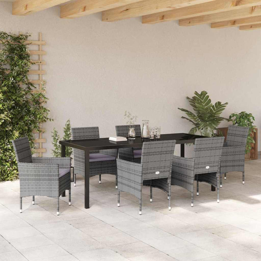 Tuin Eettafelset Met Kussen 7 Pcs Grijs Poly Rattan