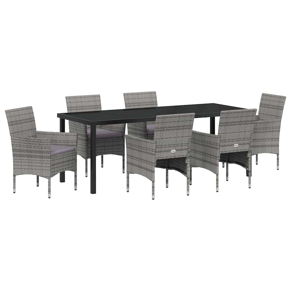 Tuin Eettafelset Met Kussen 7 Pcs Grijs Poly Rattan