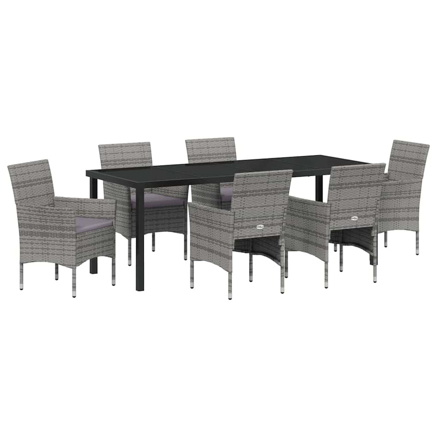 Tuin Eettafelset Met Kussen 7 Pcs Grijs Poly Rattan