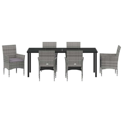 Tuin Eettafelset Met Kussen 7 Pcs Grijs Poly Rattan