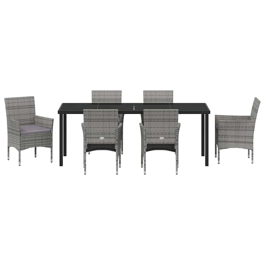 Tuin Eettafelset Met Kussen 7 Pcs Grijs Poly Rattan