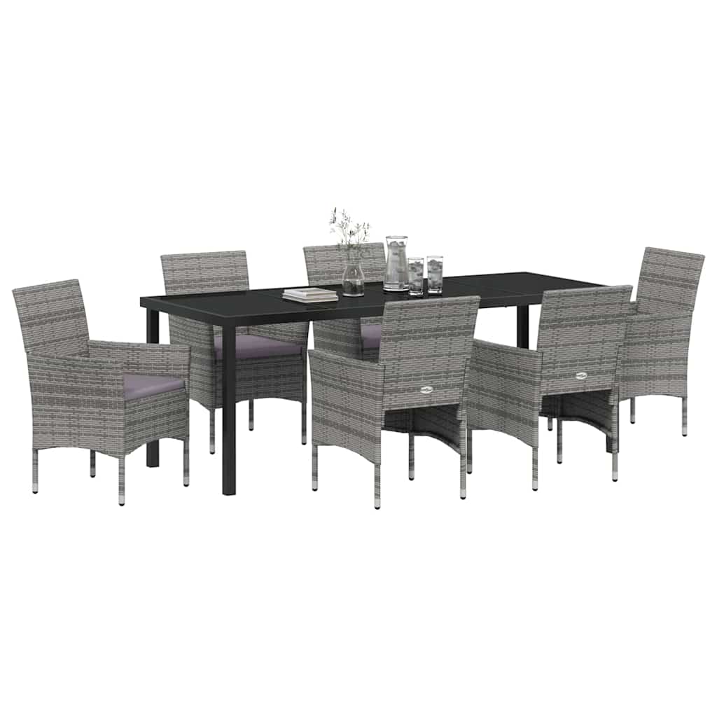 Tuin Eettafelset Met Kussen 7 Pcs Grijs Poly Rattan