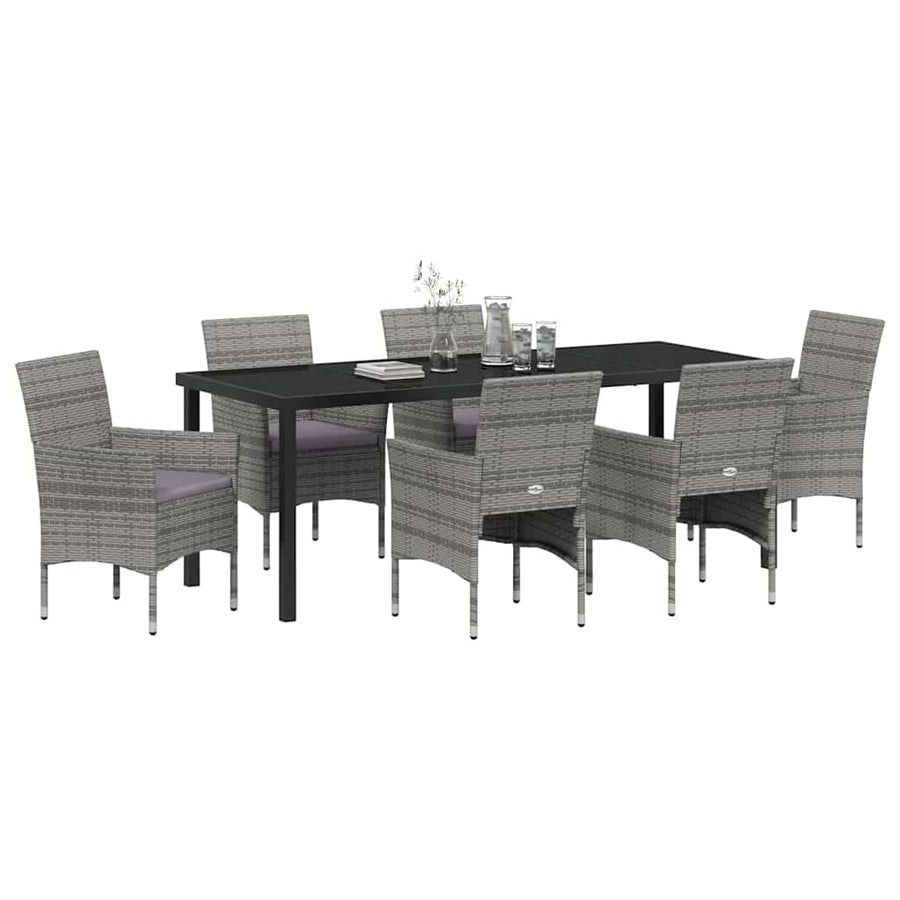 Tuin Eettafelset Met Kussen 7 Pcs Grijs Poly Rattan