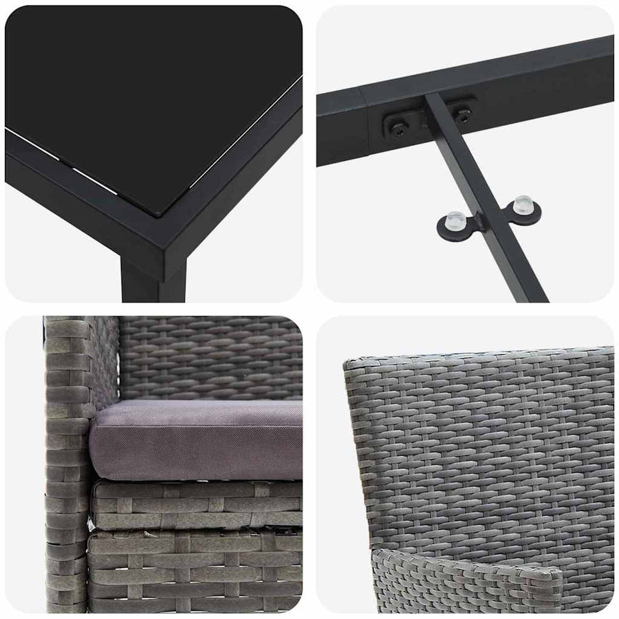 Tuin Eettafelset Met Kussen 9 Pcs Grijs Poly Rattan