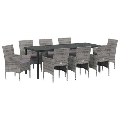 Tuin Eettafelset Met Kussen 9 Pcs Grijs Poly Rattan