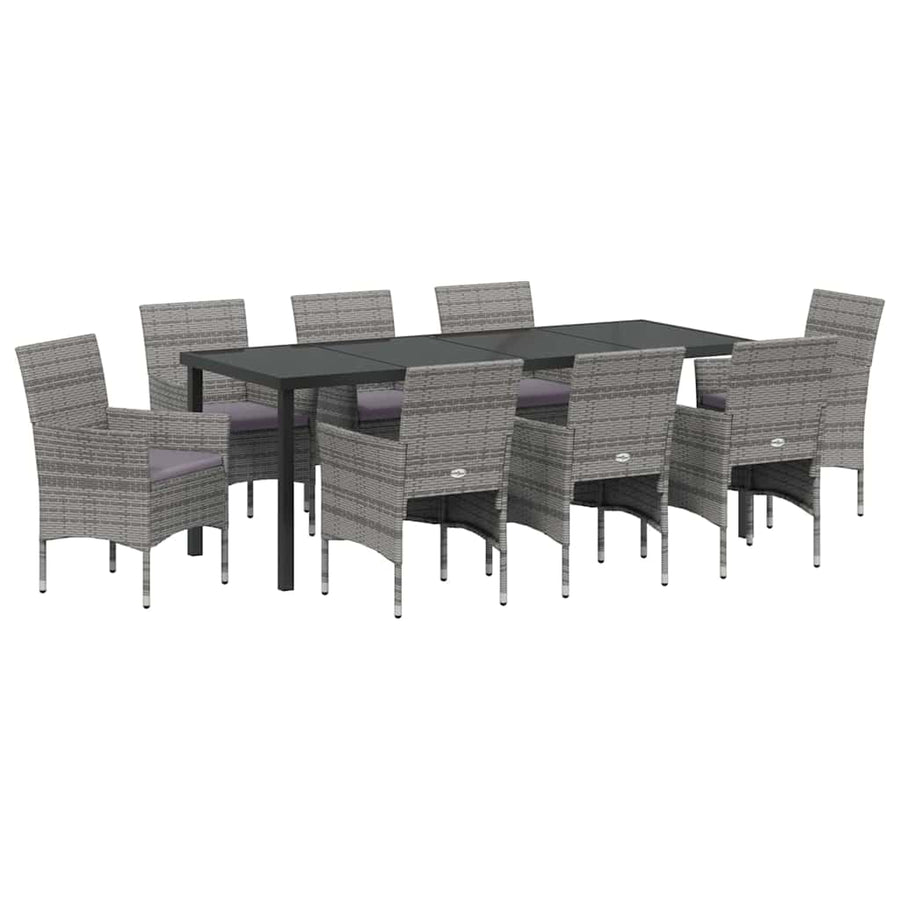 Tuin Eettafelset Met Kussen 9 Pcs Grijs Poly Rattan