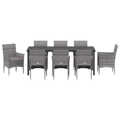 Tuin Eettafelset Met Kussen 9 Pcs Grijs Poly Rattan