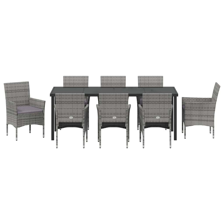 Tuin Eettafelset Met Kussen 9 Pcs Grijs Poly Rattan