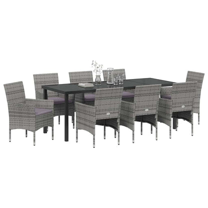 Tuin Eettafelset Met Kussen 9 Pcs Grijs Poly Rattan